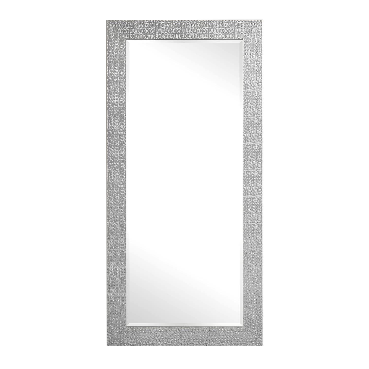 Brushed Nickel Full Length Mirror - Large Rectangle Wall Mounted or Freestanding Dressing Mirror for Bedroom, Bathroom & Entryway | Elegant Silver Mosaic Design for Home Decor & Vanity Use