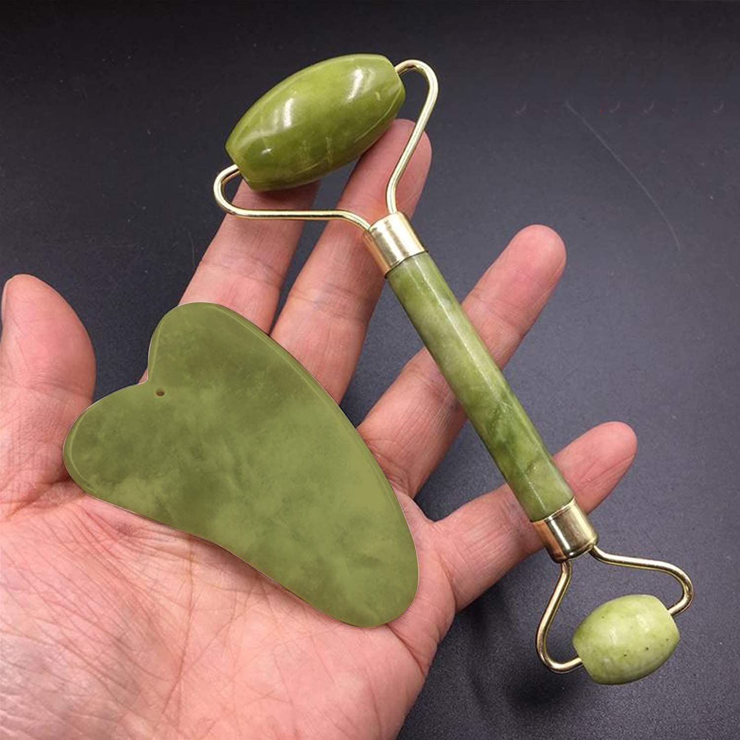 Natural Himalayan Stone Jade Roller & Gua Sha Facial Massager for Face & Neck - Reduce Wrinkles, Boost Serum Absorption | Perfect for Skincare Routine, Relaxation & Anti-Aging Therapy