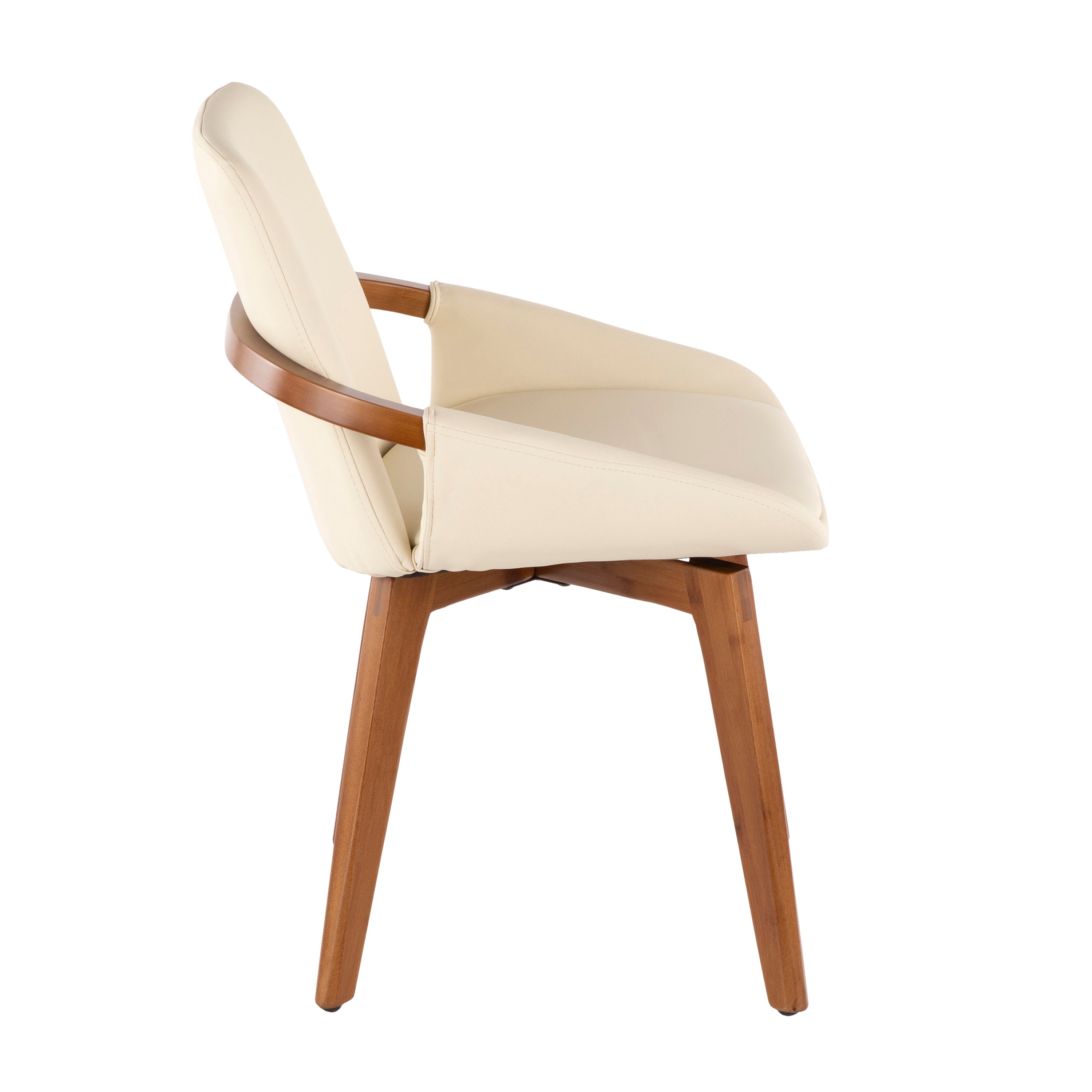 LumiSource Cosmo Mid Century Modern Chair - Walnut Wood Frame with Cream Faux Leather Upholstery | Stylish Accent Chair for Living Room, Office & Reading Nook