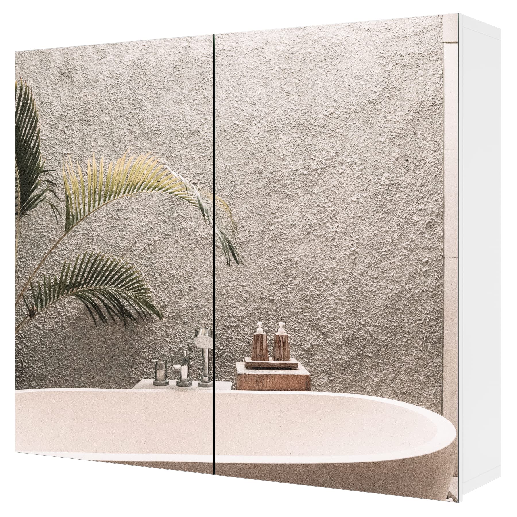 Frameless Wall Mounted Bathroom Mirror Cabinet with Double Doors & Adjustable Shelves - Recessed or Surface Mount Medicine Storage Cabinet for Modern Bathrooms | Space-Saving Bathroom Organization Solution