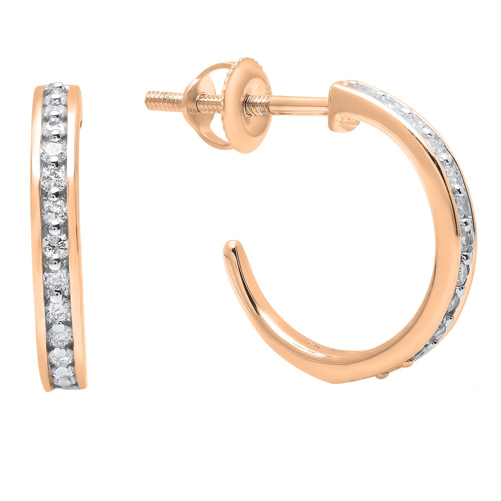 14K Solid Gold Round White Diamond Hoop Earrings for Women | 0.2ct Dazzlingrock Collection | Perfect for Everyday Wear, Parties & Special Occasions