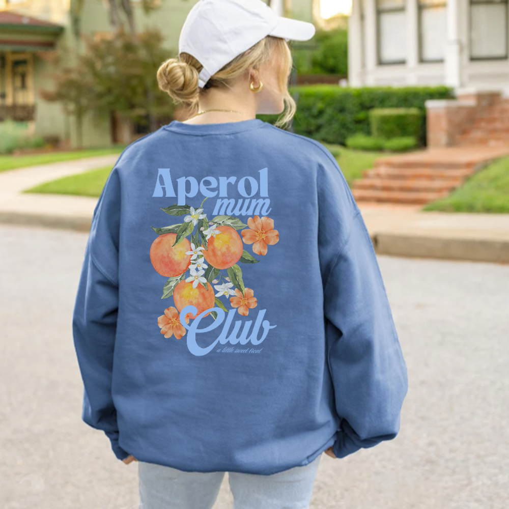 Aperol Mum Club Women's Graphic Sweatshirt | Trendy Casual Pullover | Perfect for Brunch, Girls' Night Out & Relaxing at Home