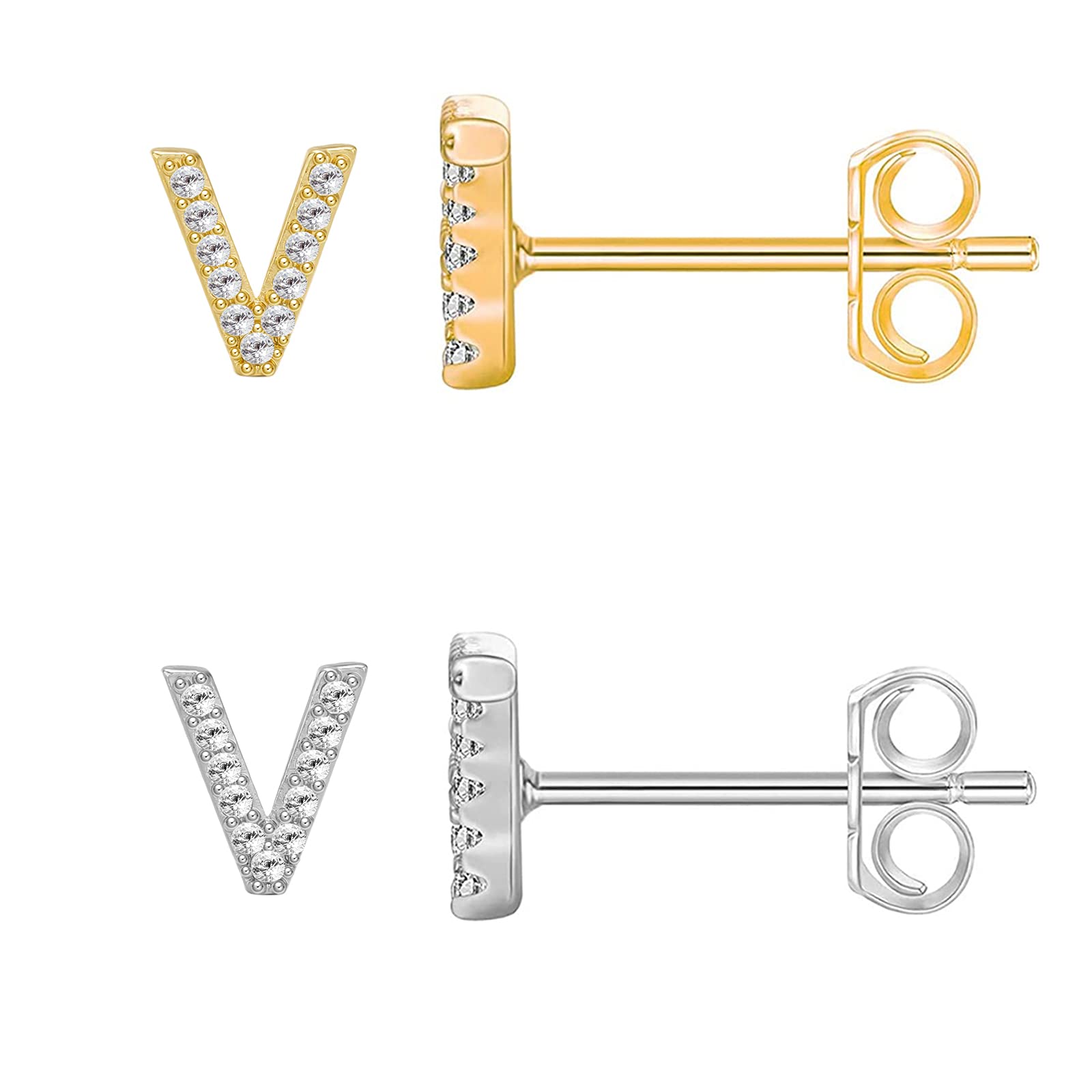 2 Pairs Initial Stud Earrings - CZ A-Z Alphabet Letter Earrings for Women & Girls | Hypoallergenic Jewelry Gift for Teens, Birthday, Christmas | Everyday Wear & Special Occasions