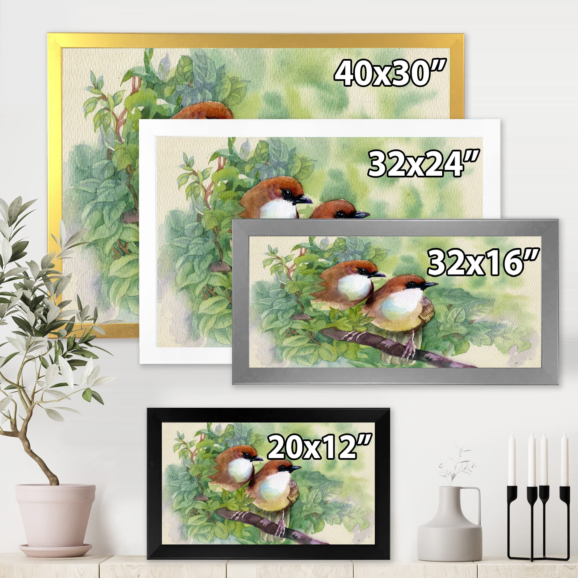 DesignQ Birds Of Spring Traditional Framed Wall Art - Hand-Painted Canvas Home Decor for Living Room, Bedroom & Office