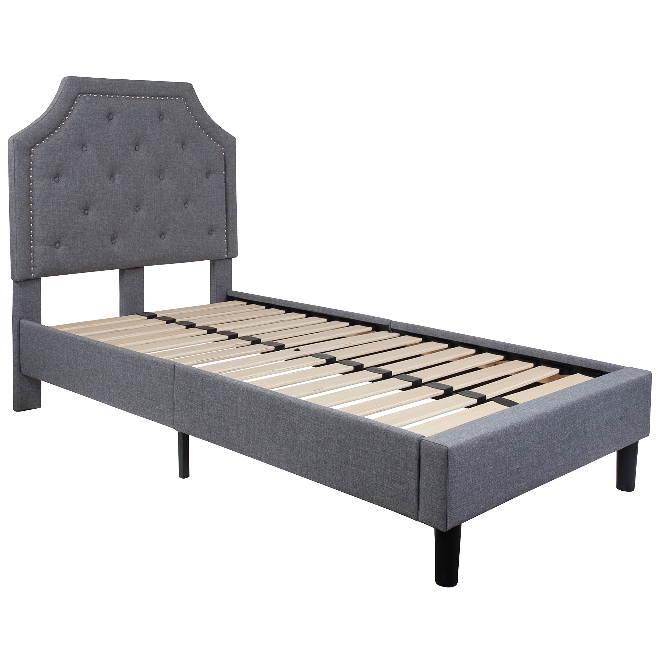 Flash Furniture Brighton Twin Size Tufted Upholstered Platform Bed in Light Gray Fabric - Modern Bedroom Furniture for Kids, Teens & Guest Rooms