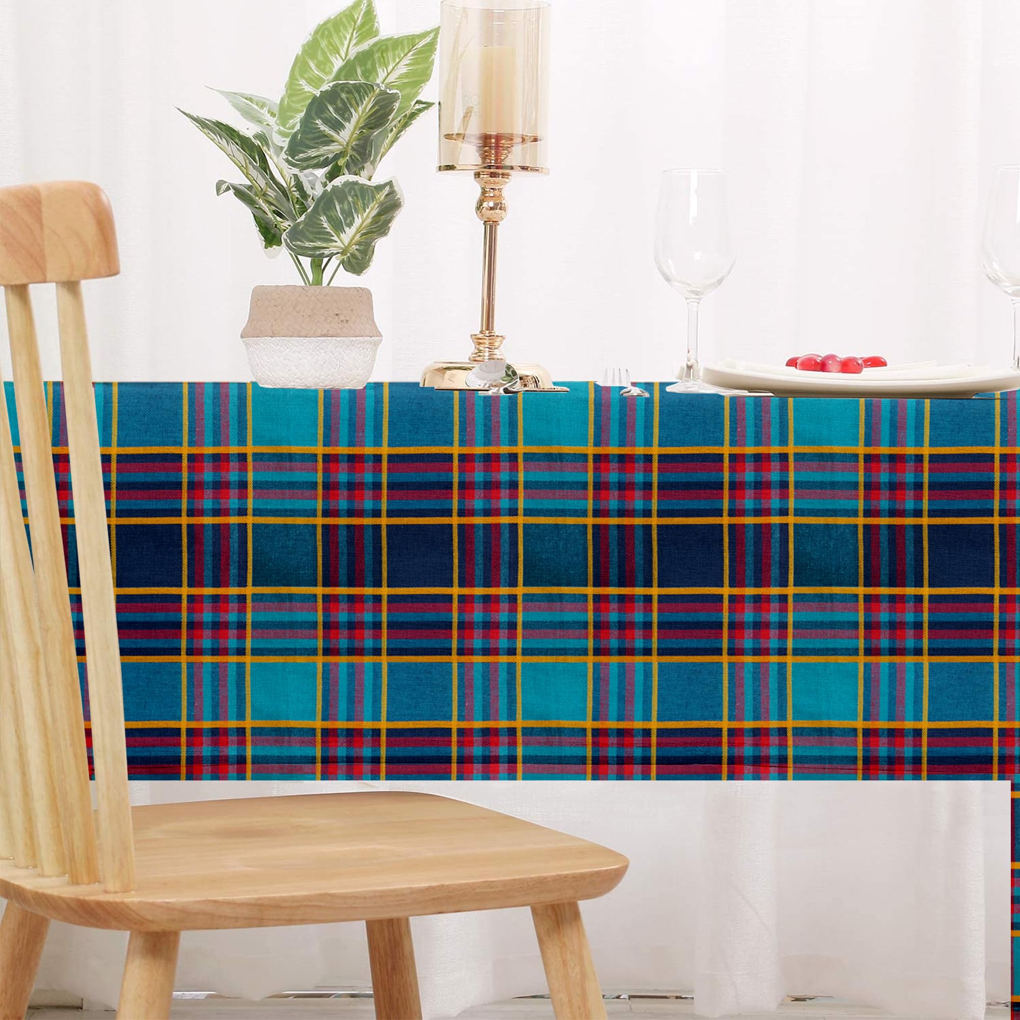 Lushomes Green Checkered Cotton Tablecloth - 36x60 Inch (3x5 FT) Center Table Cover with 1cm Hem - Perfect for Dining Tables, Study Desks & Coffee Tables - Washable & Durable Home Decor (Pack of 1)