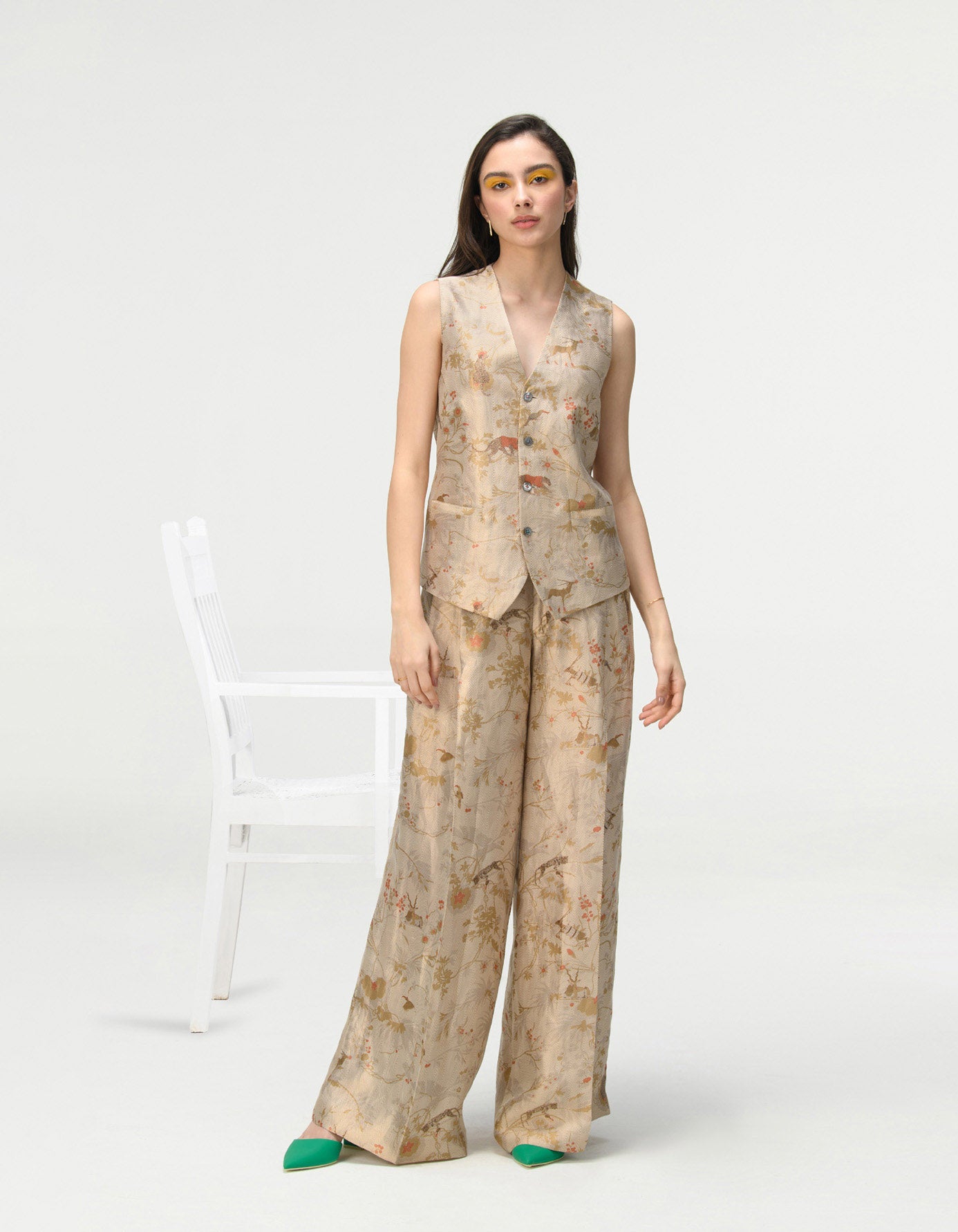 Ivory Silk Brocade Palazzo Pants - Elegant Wide Leg Lounge Pants for Women | Perfect for Yoga, Meditation, and Boho Chic Outfits