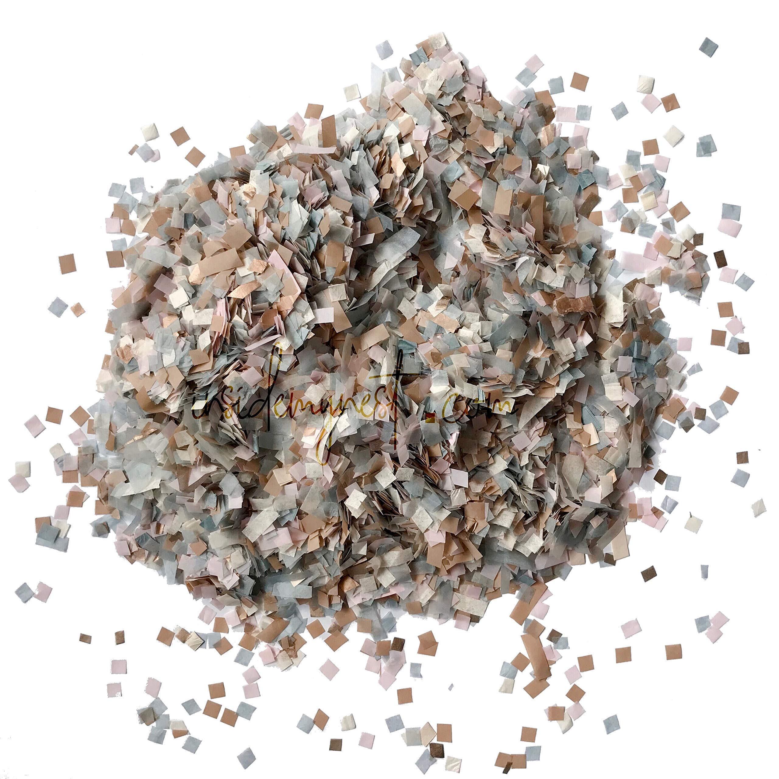 Biodegradable Confetti Mix - Dove Grey & Blush Rose Gold Tissue Paper for Wedding Aisle Decor, Flower Basket Fillers & Eco-Friendly Party Decorations (60g/2oz) - Perfect for Weddings, Baby Showers & Special Events