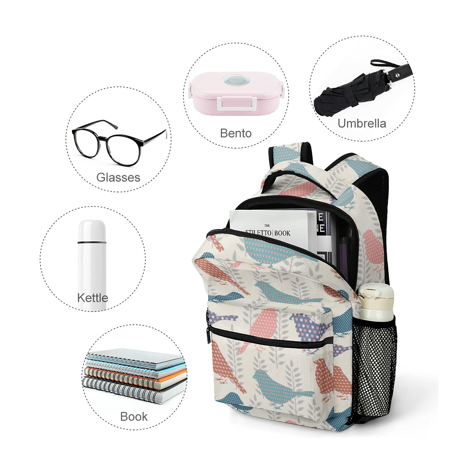 Floral Bird Kids Backpack - Adjustable School Bookbag for Boys & Girls, Lightweight Travel Backpack for Students - Perfect for School, Day Trips & Outdoor Adventures