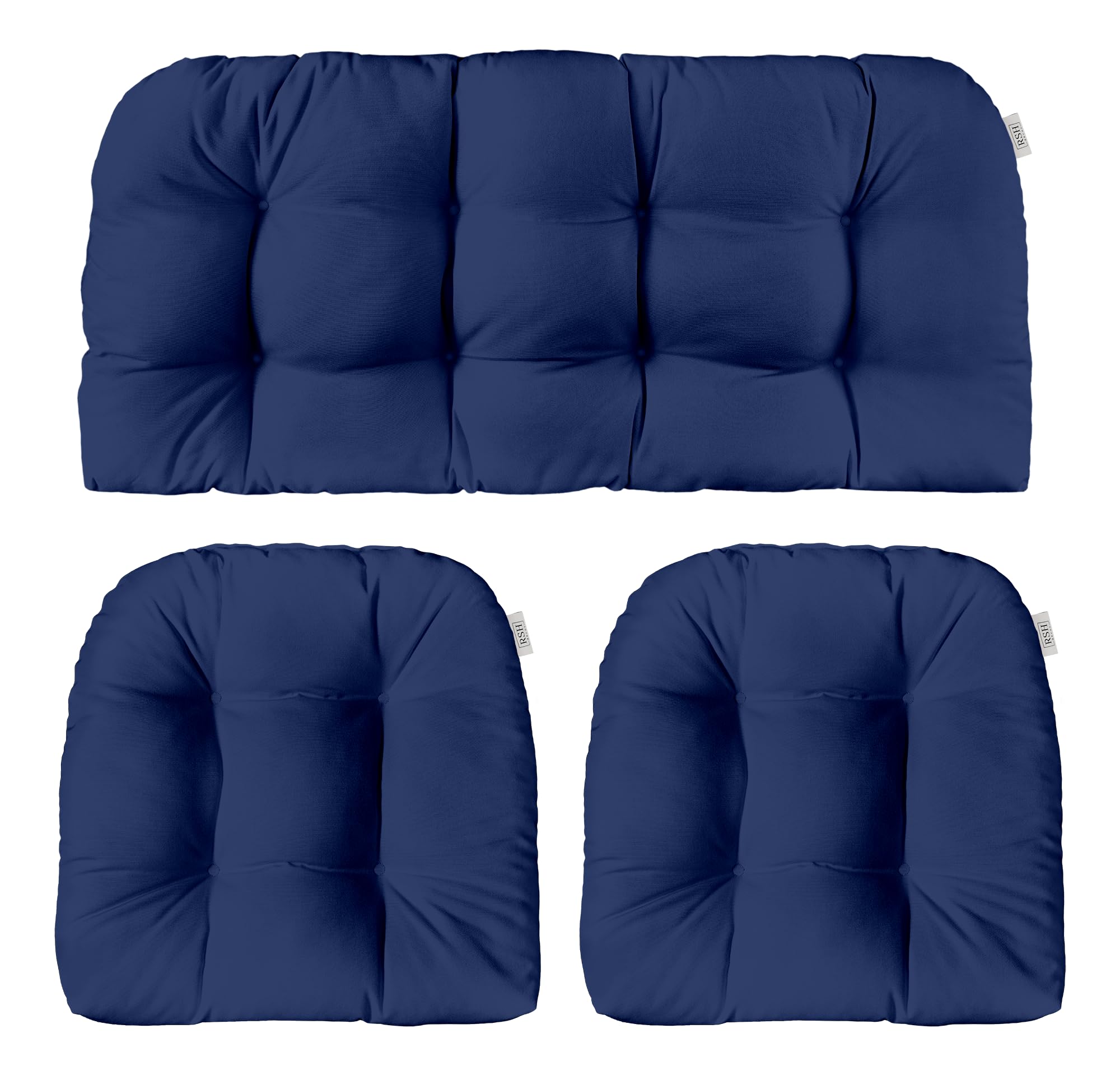 RSH DECOR: 3-Piece Wicker Tufted Cushion Set - 41” x 19