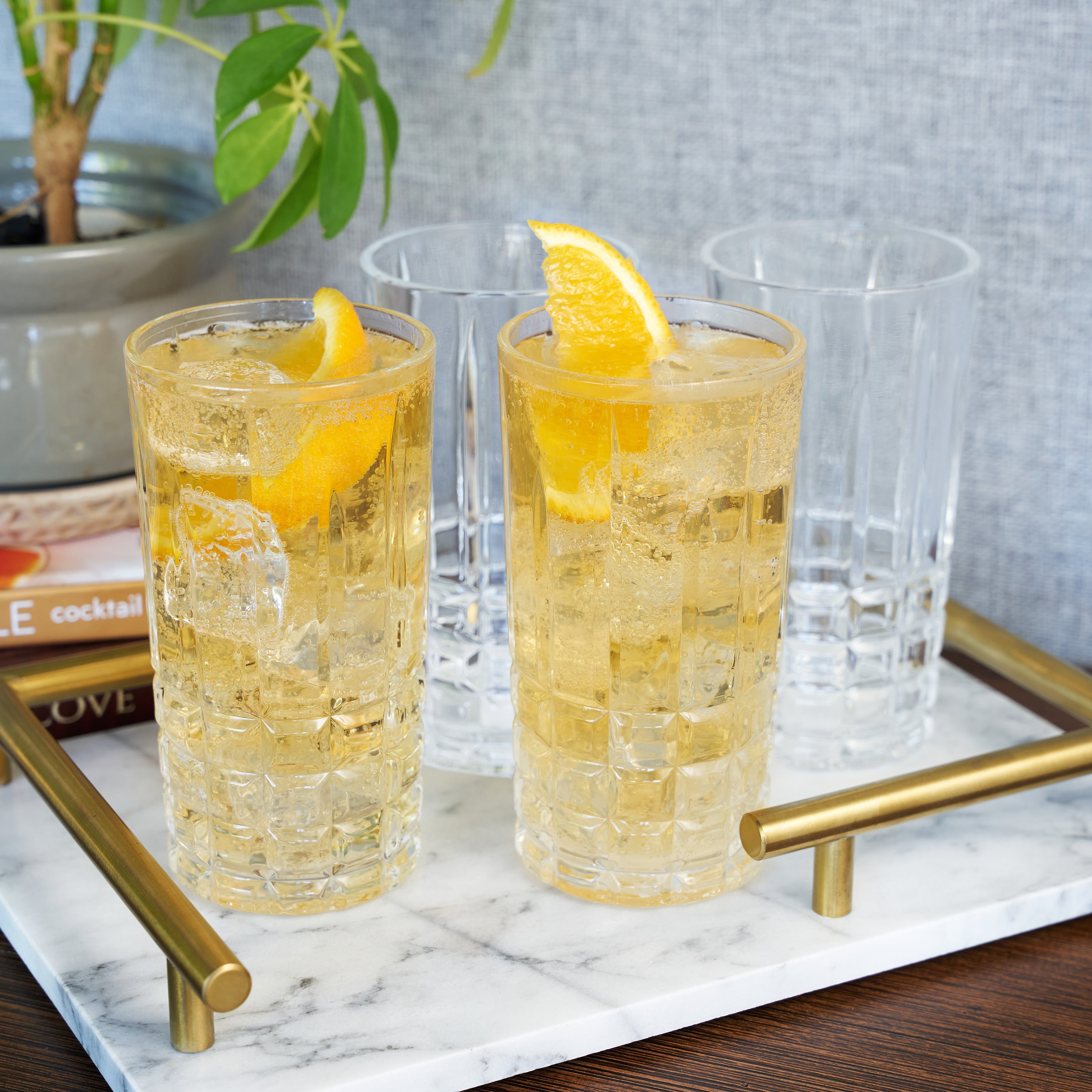 Premium Highland Crystal Highball Glasses Set of 4 - Elegant 12oz Whiskey & Cocktail Drinking Glasses for Home Bar, Parties & Entertaining - Dishwasher Safe Lead-Free Glassware