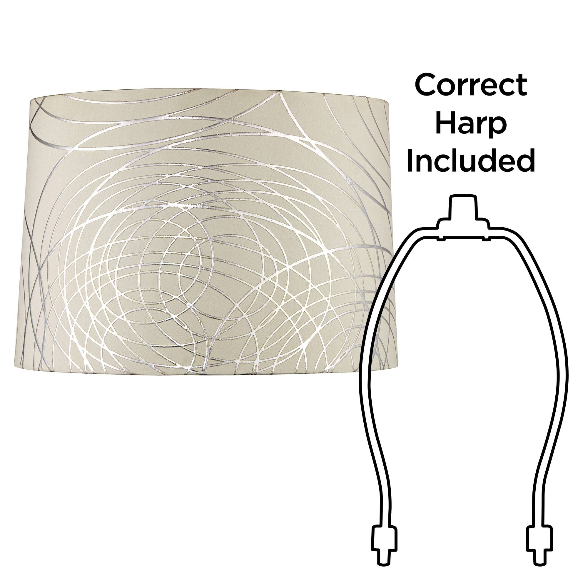 Set of 2 Round Hardback Tapered Drum Lamp Shades - Off-White with Silver Circles, 15