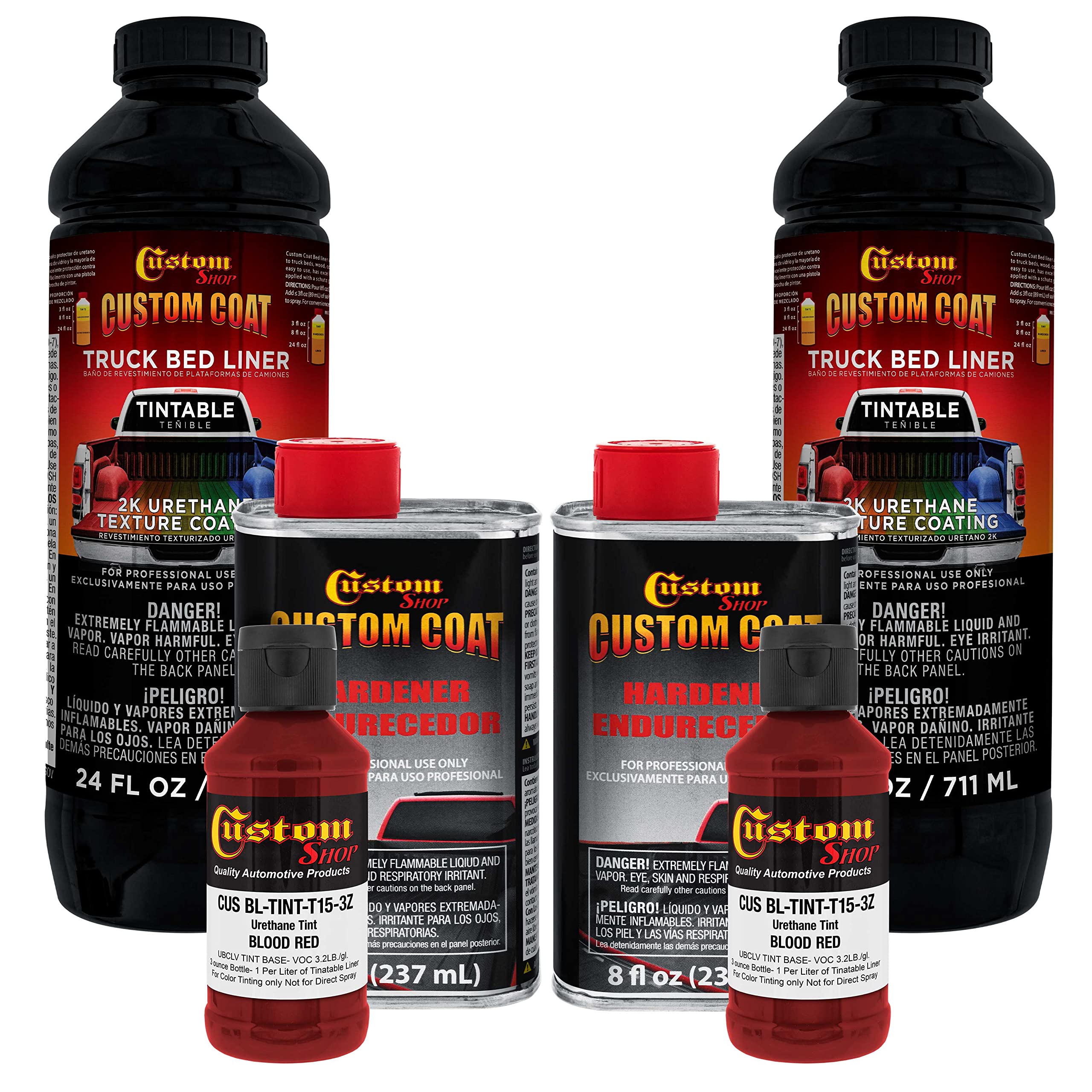 Custom Coat Blood Red 2 Quart (1/2 Gallon) Urethane Spray-On Truck Bed Liner Kit - Easy Mix & Apply, Durable Textured Protective Coating - Prevents Rust & Corrosion - Perfect for Trucks, SUVs, Trailers & Automotive Equipment - Ideal for DIY Projects & Professional Auto Body Protection