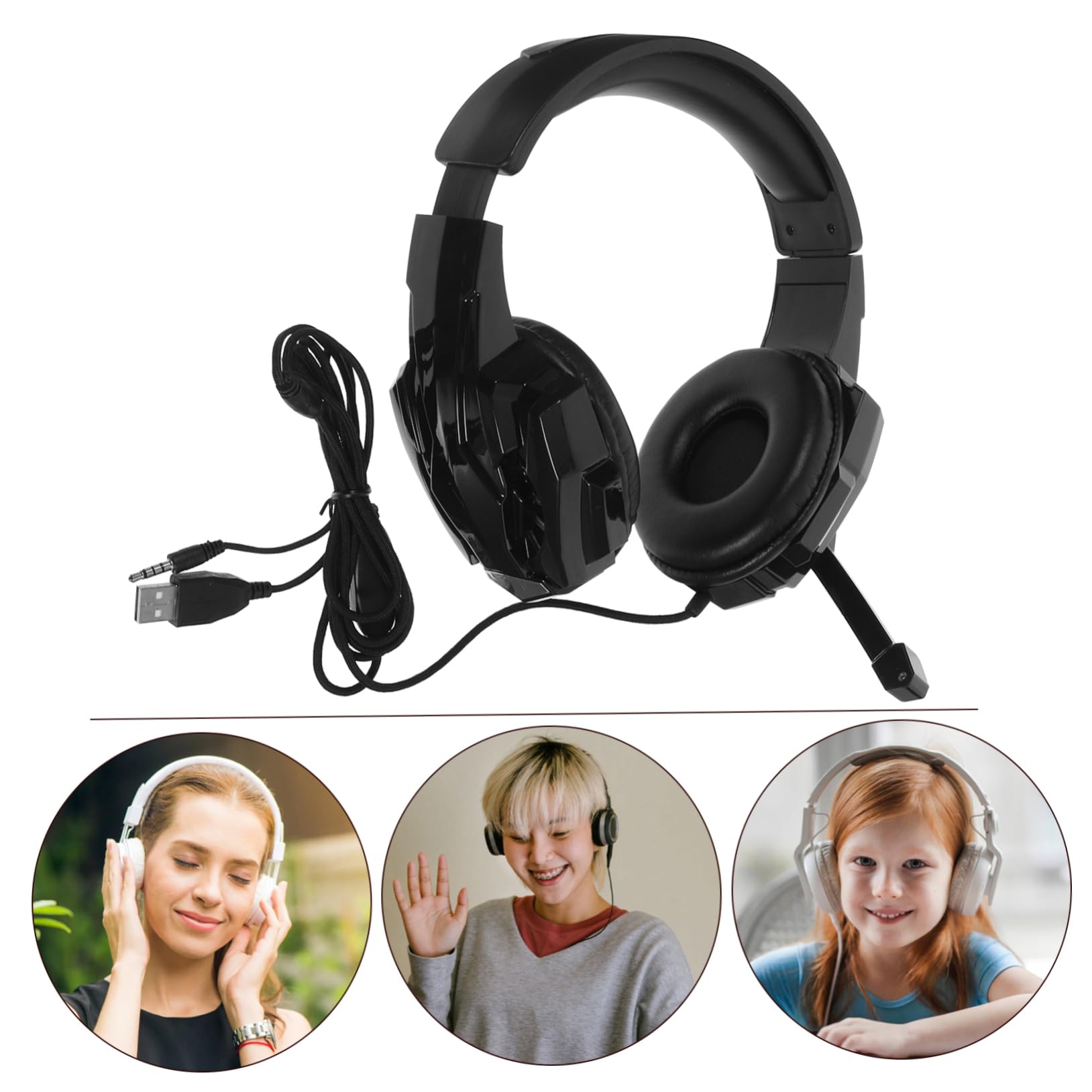 HOOTNEE I3000 Wired Gaming Headset with Microphone - Noise Cancelling Over-Ear Headphones with LED Lights, Soft Memory Foam Earmuffs for PC, PS4, Xbox - Perfect for Long Gaming Sessions & Online Meetings (Black)