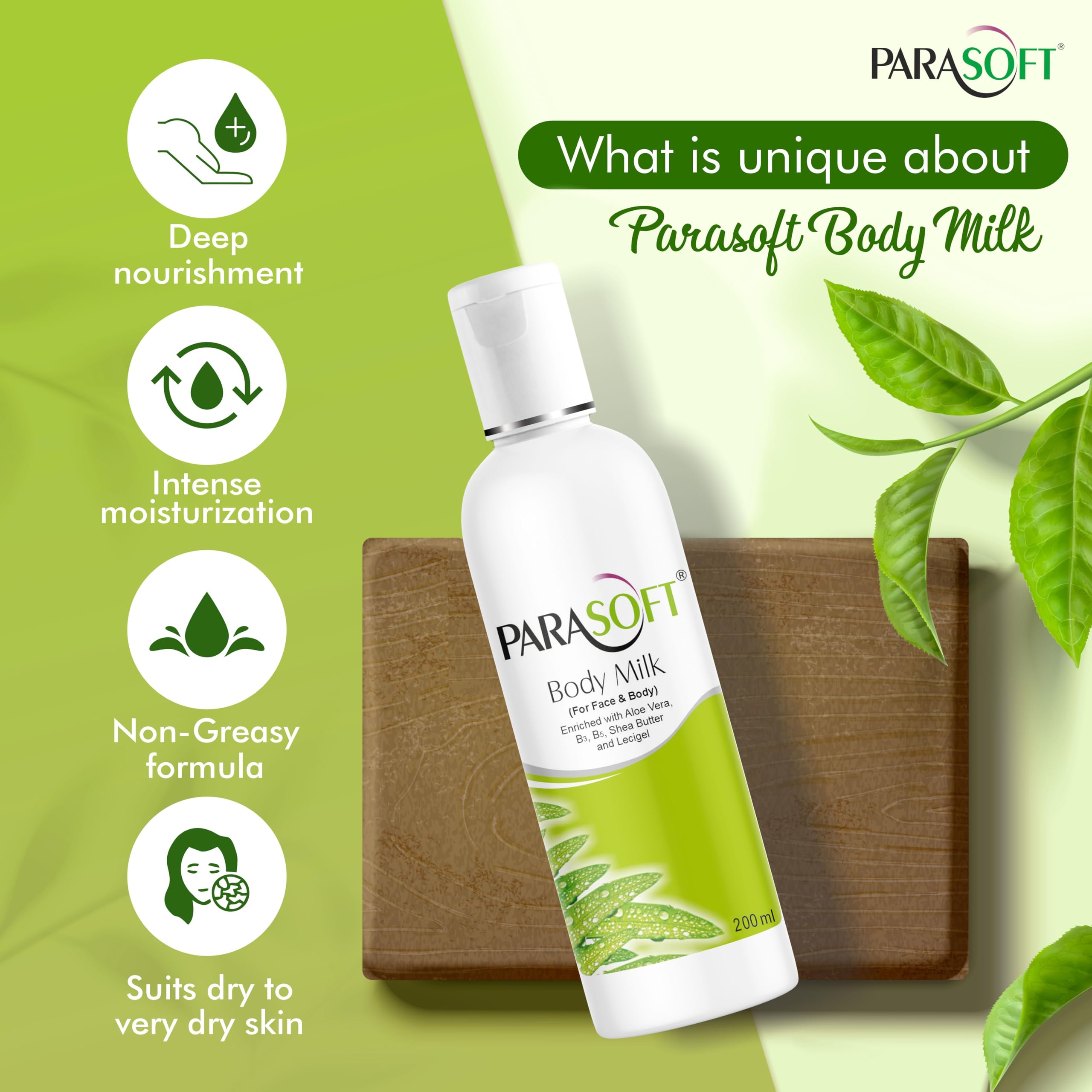 Parasoft Moisturizing & Hydrating Face & Body Lotion with Aloe Vera, Shea Butter & Vitamins B3 B6 - Daily Nourishing Cream for Normal to Very Dry Skin - 200ml - Perfect for Dry Skin Care & Post-Shower Hydration