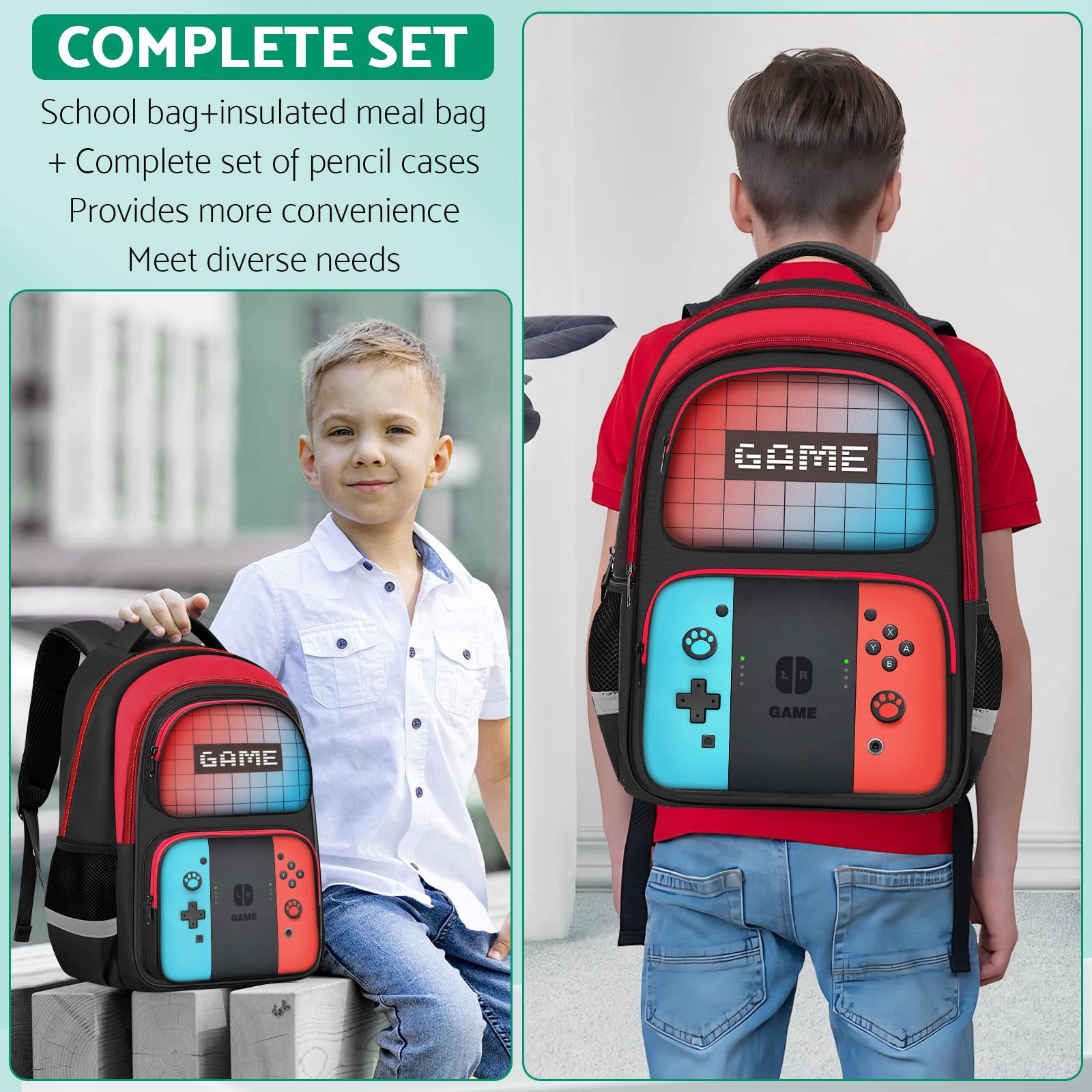 Kids Backpack for Boys - Durable 17 Inch Gamer Backpack for Children & Teens - School Bookbag for Elementary & Middle School Students - Perfect for Gaming, School, Travel & Daily Use