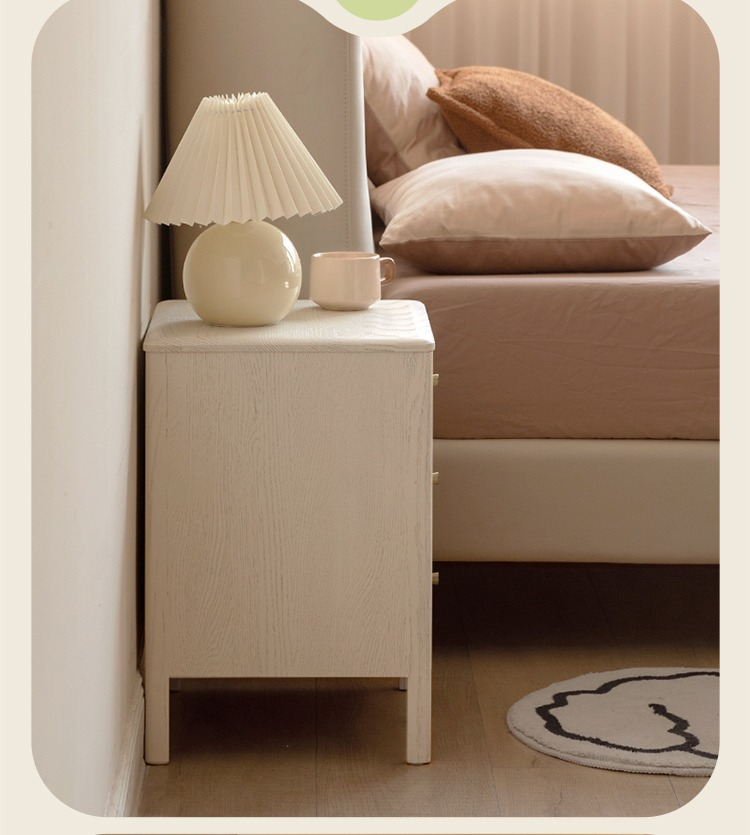 Solid Oak Wood Nightstand - Cream Finish, Modern Bedside Table for Bedroom, Living Room, or Nursery Furniture