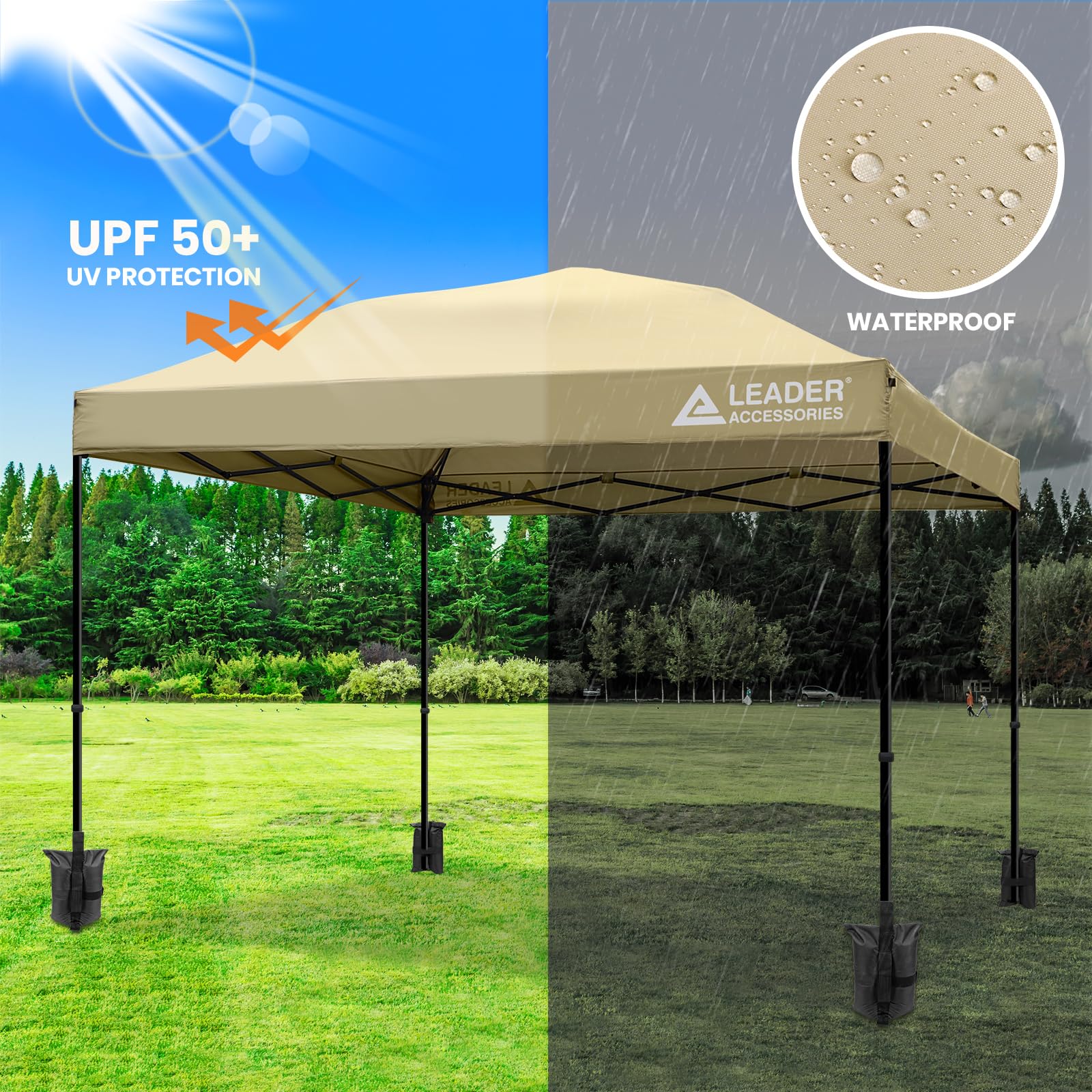 Leader Accessories 10’ X 10’ Straight Leg Pop Up Canopy Tent Replacement Top Cover - Beige | Perfect for Outdoor Events, Picnics, and Beach Shade