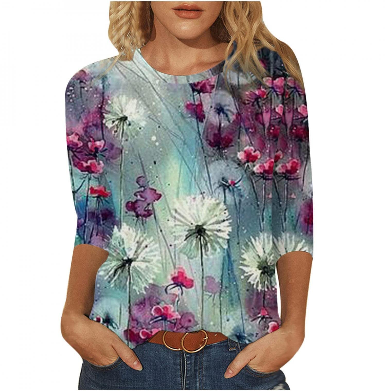 Aayomet Women's Floral Printed Short Sleeve T-Shirt - Casual Crew Neck Summer Blouse for Women - Perfect for Beach Outings, Picnics & Everyday Wear
