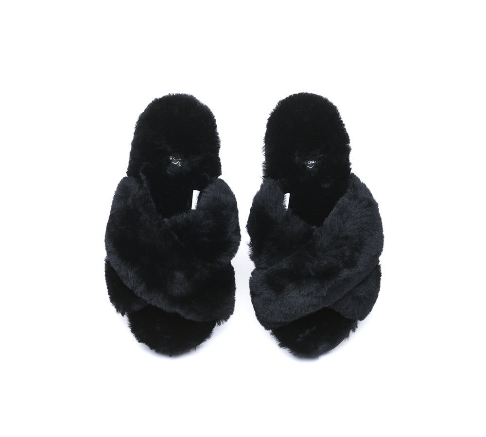 EVERAU® Women's UGG Crossover Fluffy Slides - Leanna Style Cozy House Slippers for Indoor & Outdoor Comfort