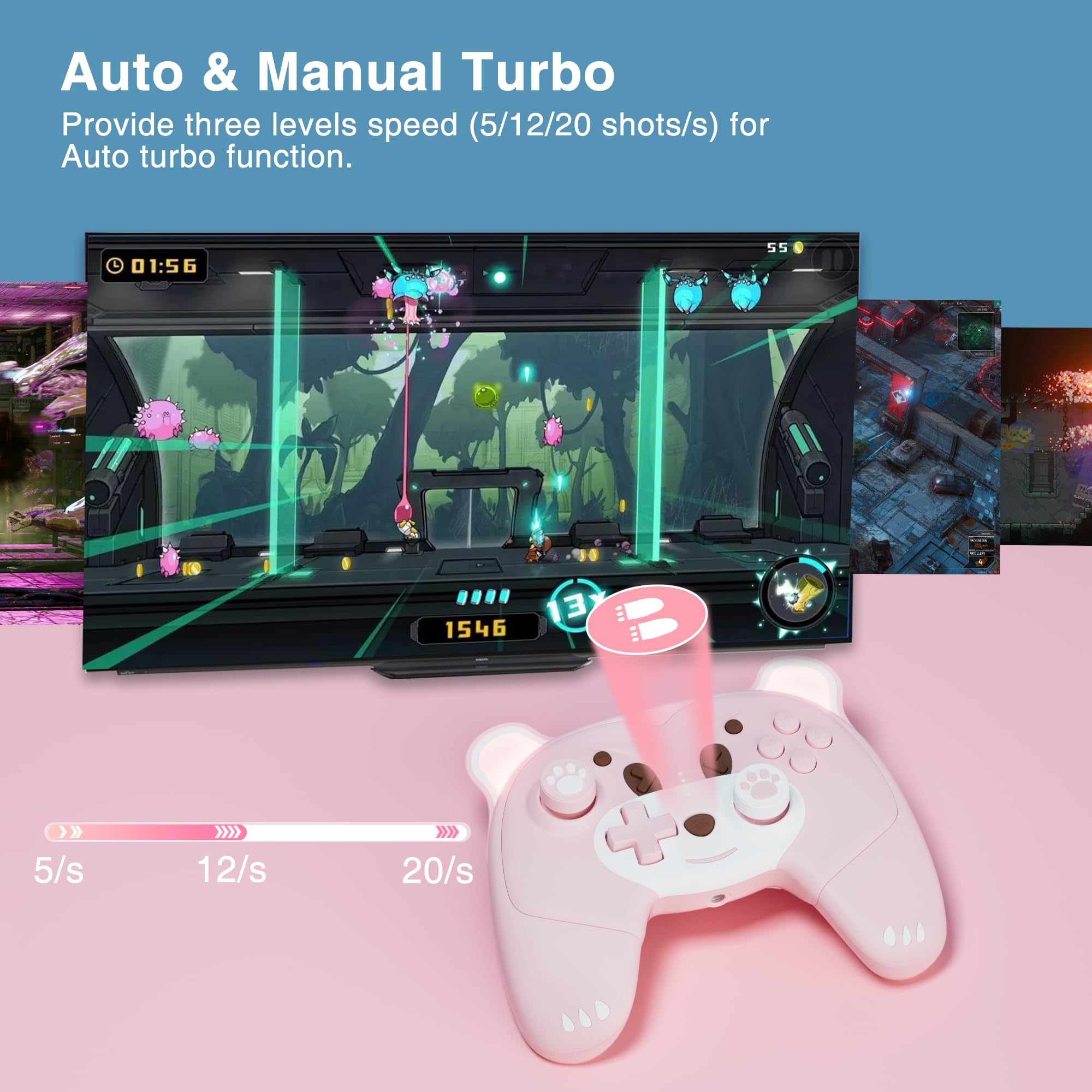 Mytrix Pink Wireless Pro Controller for Nintendo Switch & Switch Lite - Ergonomic Gamepad with Macro, Turbo, Motion Control, Vibration & Breathing LED Lights | Perfect Gift for Girl & Boy Gamers | Ideal for Mario Kart, Animal Crossing & Multiplayer Gaming Sessions