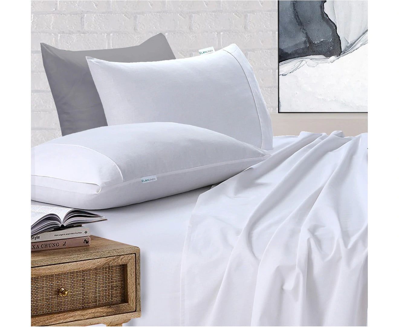 Premium 100% Egyptian Cotton Bed Sheets Set - 500 Thread Count King Size - Vintage Washed White Linen - Luxury Soft & Breathable for Ultimate Comfort - Perfect for Master Bedroom, Guest Room & Hotel Use