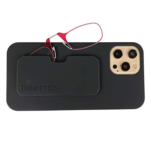 ThinOptics Slim Rectangular Reading Glasses 1.0X + 1.0 Blue with iPhone 12 Pro Max Black Ultra Thin Case - Perfect for Reading, Travel & On-the-Go Use