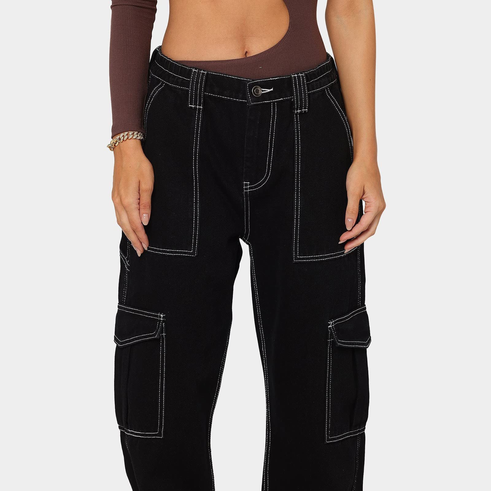 Women's Straight Loose Wide Leg Cargo Jeans with Multi-Pockets | Casual Bell Bottom Pants | S-XL | Perfect for Everyday Wear & Outdoor Activities