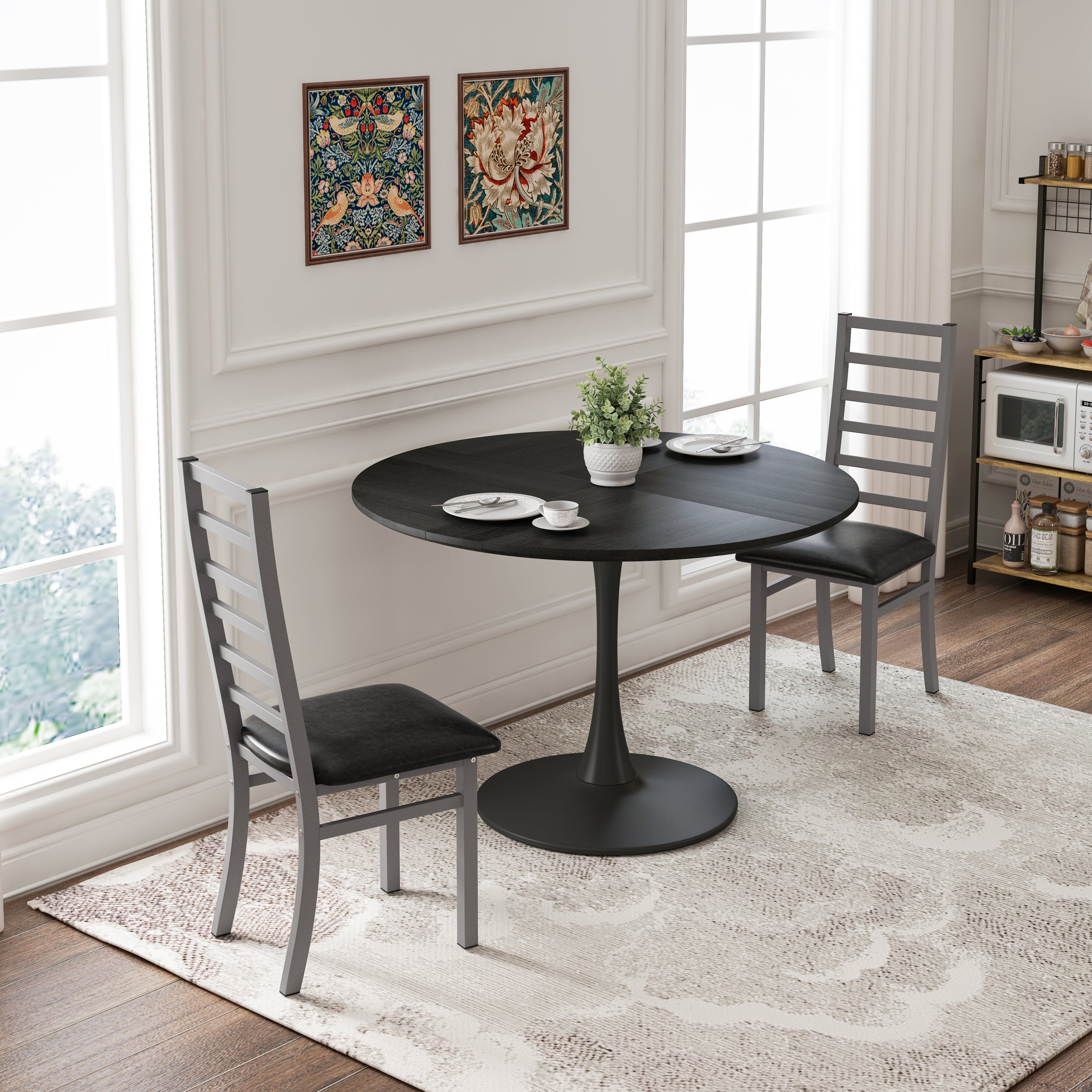 47 Inch Black Tulip Dining Table Set for 2 with Gray Chairs - Perfect for Small Spaces, Dining Rooms & Coffee Shops | Compact Modern Kitchen Table for Couples & Small Families