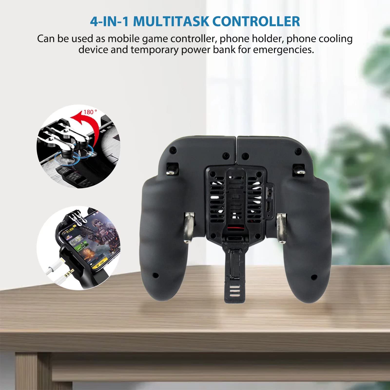 6-Finger PUBG Mobile Gaming Controller with Cooling Fan & Phone Holder - Ergonomic Joystick Gamepad for PUBG, Fortnite, Call of Duty - Perfect for Competitive Mobile Gaming & Long Play Sessions