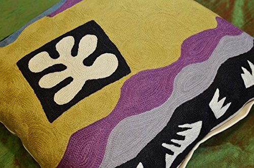 Matisse Gold Embroidered Wool Pillow Cover 18x18 - Farmhouse Chair Cushion, Art Deco Home Decor, Modern Outdoor & Kids Room Pillow Case - Perfect for Living Room Sofa, Patio Furniture and Nursery Decor