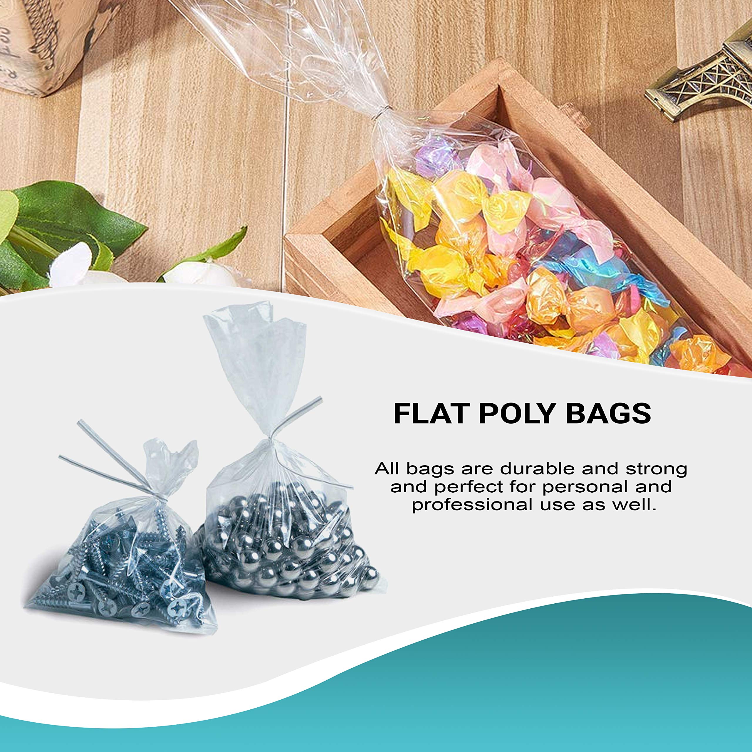 APQ 10x10 Inches Clear Plastic Bags for Packaging - 1000 Pack of 4 Mil Tear-Resistant Polyethylene Flat Bakery Bags with Open Top - Perfect for Popcorn, Homemade Bread, Cookies, Candy & Party Favors Storage