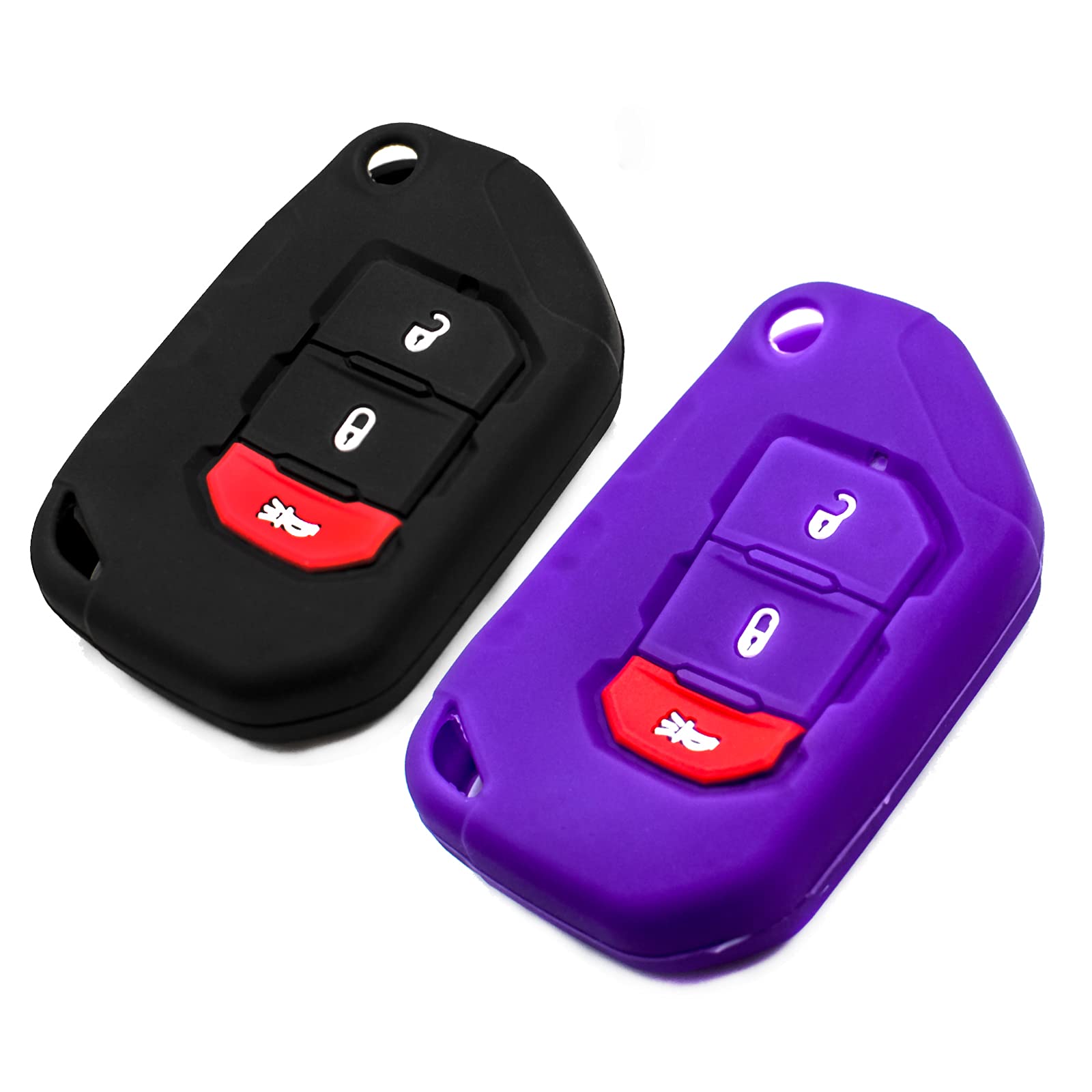Durable Silicone Key Fob Cover for Jeep Wrangler JL/JLU/Rubicon & Gladiator JT/Sahara - 3 Button Remote Key Protector Case (Black & Purple) | Car Accessories | Perfect for Off-Road Adventures & Daily Commute Protection
