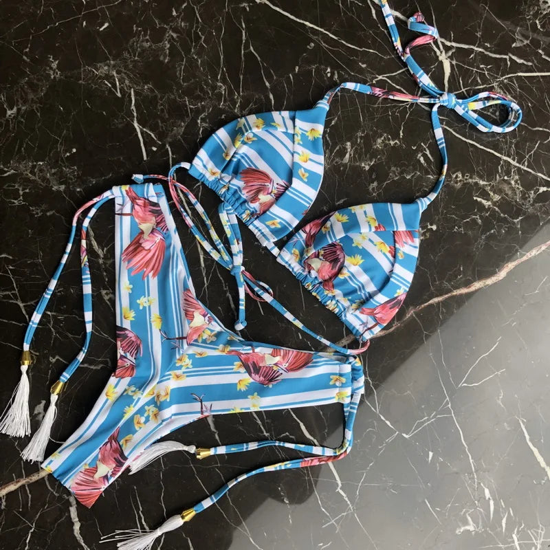 2024 New Women's Micro Bikini Set - 16 Color Options, Push Up Halter Brazilian Thong Swimwear for Summer Beach Vacation | Perfect for Pool Party, Tropical Getaway & Sunbathing