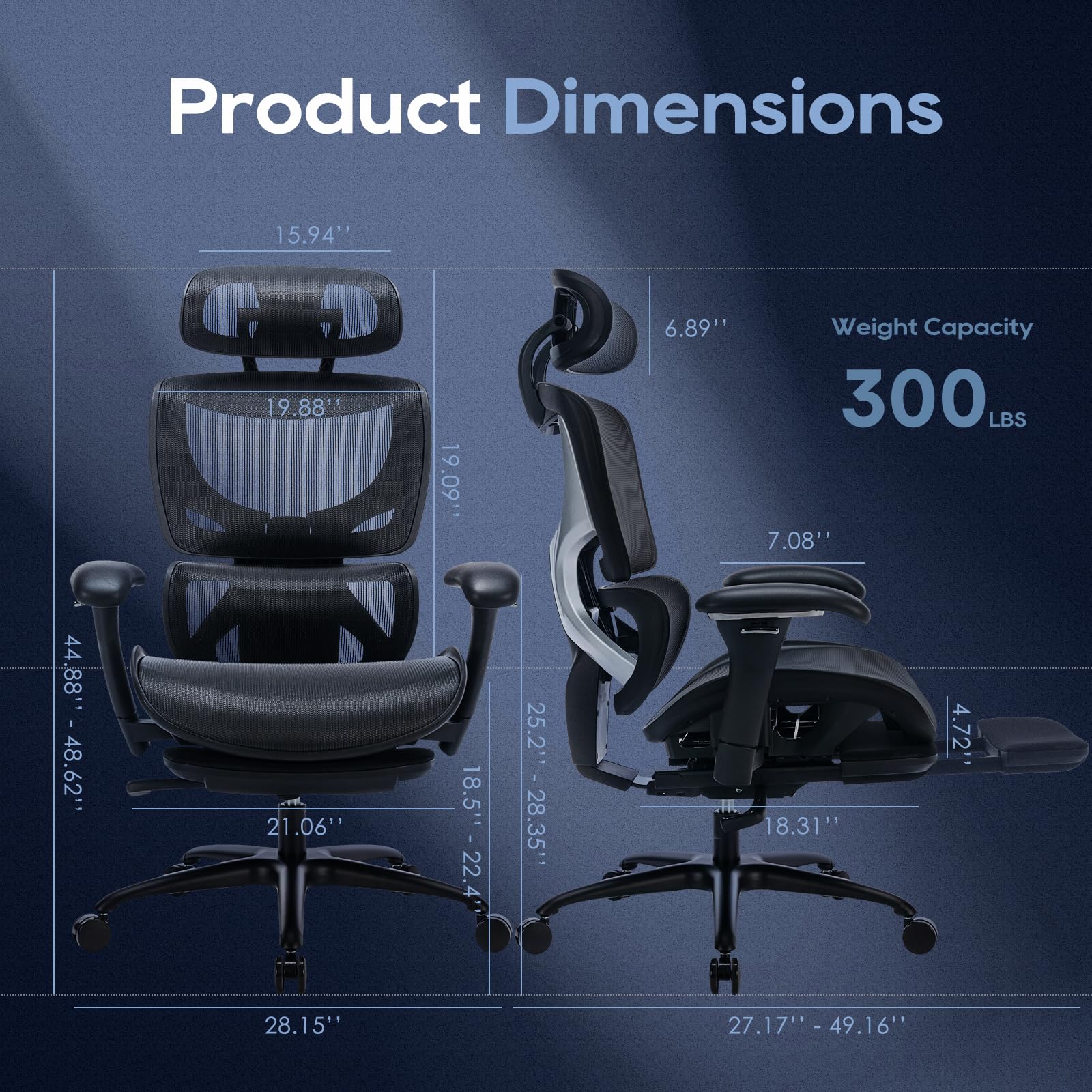 Ergonomic Mesh Office Chair with Adjustable Footrest - High Back Computer Desk Chair with Wide Headrest, Lumbar Support & Adjustable Armrests - Black - Perfect for Home Office, Gaming & Workspaces