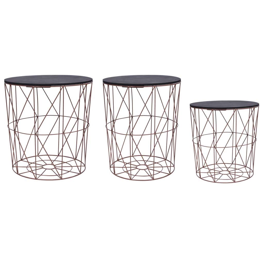 Modern Coffee Table Set of 3 - Round Copper Accent Tables for Living Room, Bedroom & Office - Center Table or Side Table for Sofa - Fast Shipping - Perfect for Small Spaces, Home Decor & Coffee Table Books Display