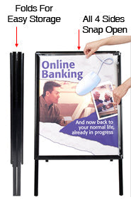 22x28 A-Frame Snap Frame Sign Holders | Double-Sided Folding Metal Stand in Gloss Black | Perfect for Retail Displays, Trade Shows & Outdoor Advertising