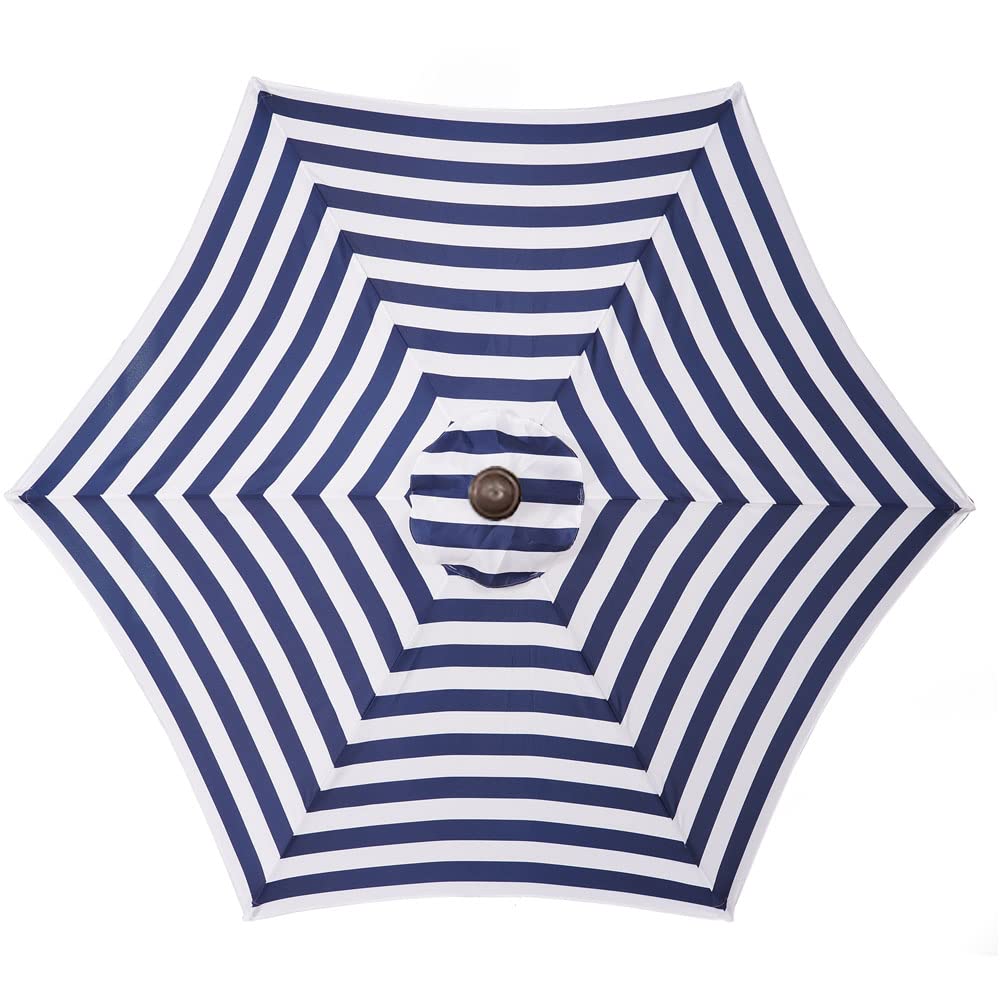 8.6FT Outdoor Patio Umbrella with Crank & Tilt - Waterproof Polyester Sun Shade for Deck, Pool, Backyard, Garden - Blue & White Stripes (Umbrella Base Not Included) | Perfect for Outdoor Dining, Lounging & Summer Relaxation