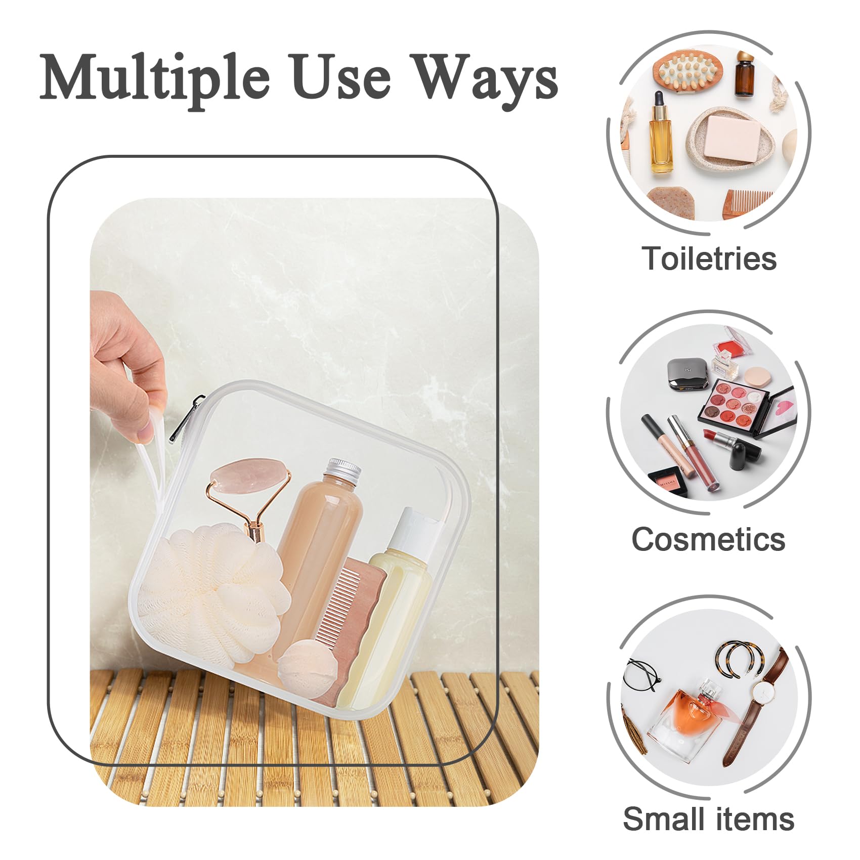 Waterproof Silicone Makeup Bag for Women - Clear Travel Cosmetic Organizer with Zipper, Reusable Washable Toiletry Pouch for Cosmetics, Skincare & Travel Essentials - Perfect for Gym, Vacation & Daily Use (White)