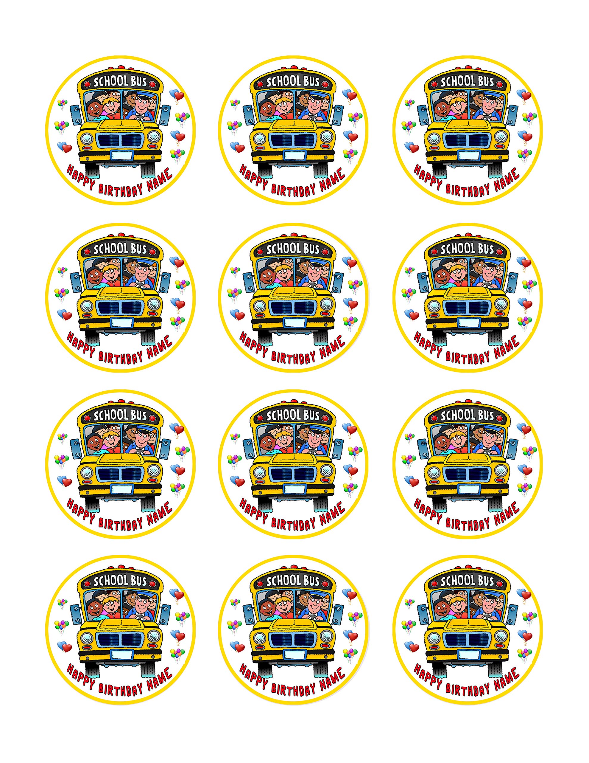 Edible School Bus Cupcake Toppers - 2 Inch Cake Decorations (12 Pieces per Sheet) - Perfect for Birthday Parties, Classroom Treats & Baby Showers