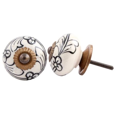Hand Painted Black & White Floral Cabinet Knob - Vintage Style Drawer Pulls for Kitchen, Bathroom & Furniture - Perfect for Home Decor & DIY Projects