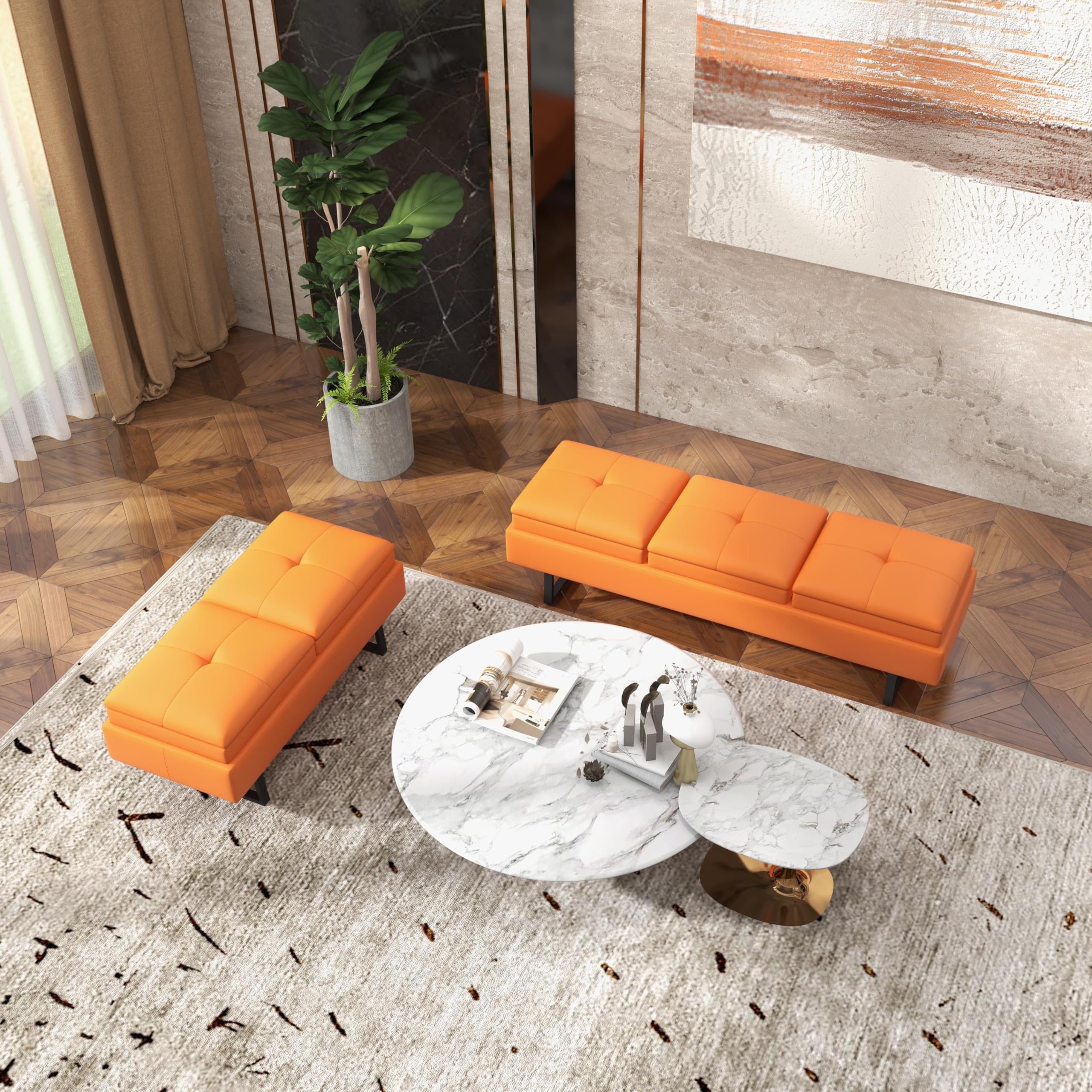 Kinsuite 5-Seat Modern Waiting Room Chairs - Thickened Cushion PU Leather Reception Bench for Office, Salon & Lobby - Entryway & Living Room Furniture (Orange) - Perfect for Waiting Areas, Reception Spaces & Commercial Interiors