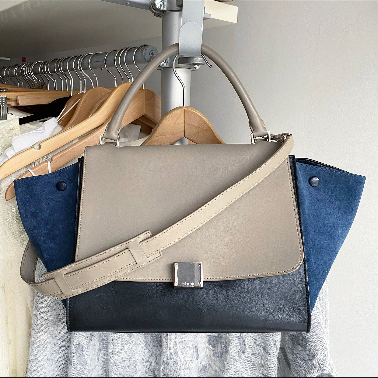 Celine Tricolor Trapeze Medium Two-Way Shoulder Bag - Stylish Crossbody & Top Handle Purse for Women | Perfect for Work, Travel & Everyday Use
