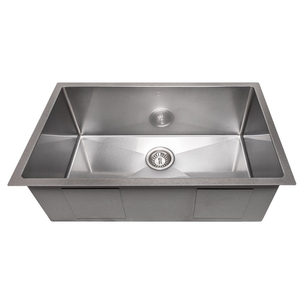 ZLINE 30-Inch Meribel Undermount Single Bowl Kitchen Sink - Satin Stainless Steel with Bottom Grid (SRS 30S) - Perfect for Modern Kitchens, Remodeling & Chef-Inspired Cooking Spaces