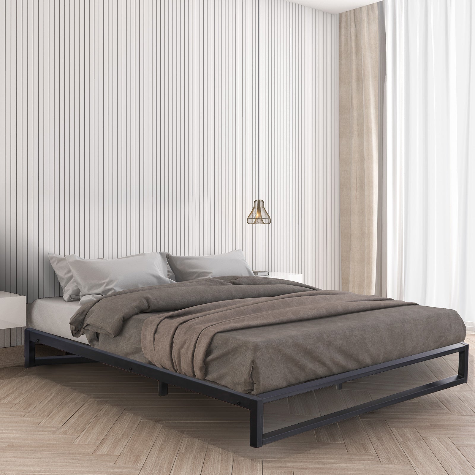 Florence Metal Bed Frame Queen Size - Sturdy Steel Platform Bed Base with Noise-Free Support for Bedroom, Guest Room, Dorm