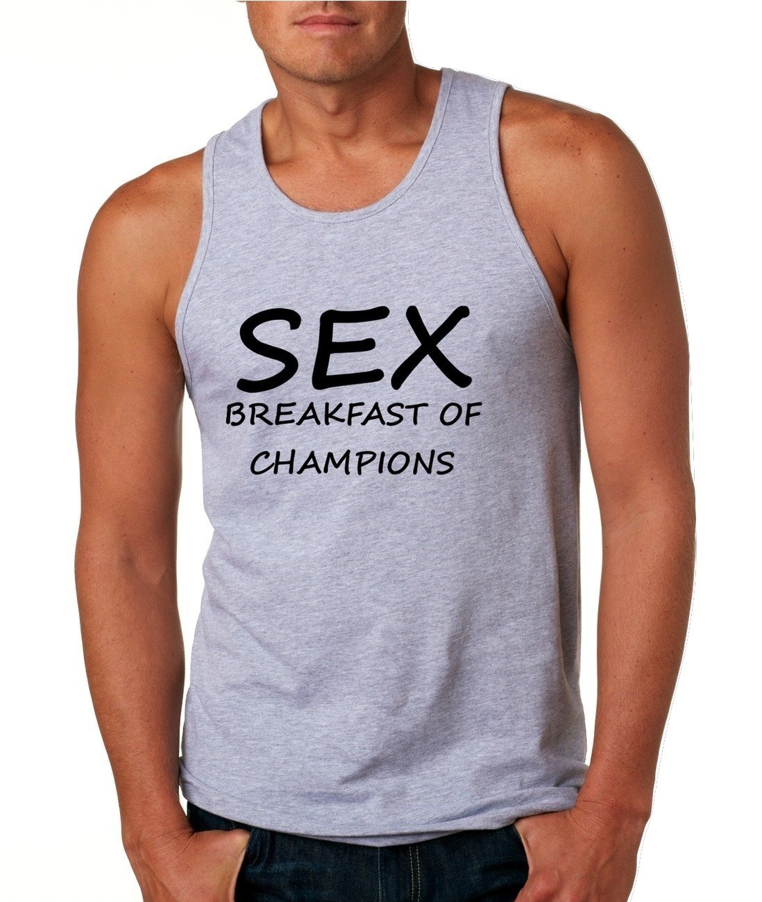 ALLNTRENDS Men's Tank Top - Funny 'Breakfast of Champions' Graphic Tee for Gym, Workout & Casual Wear | Humor Graphic Shirt for Men