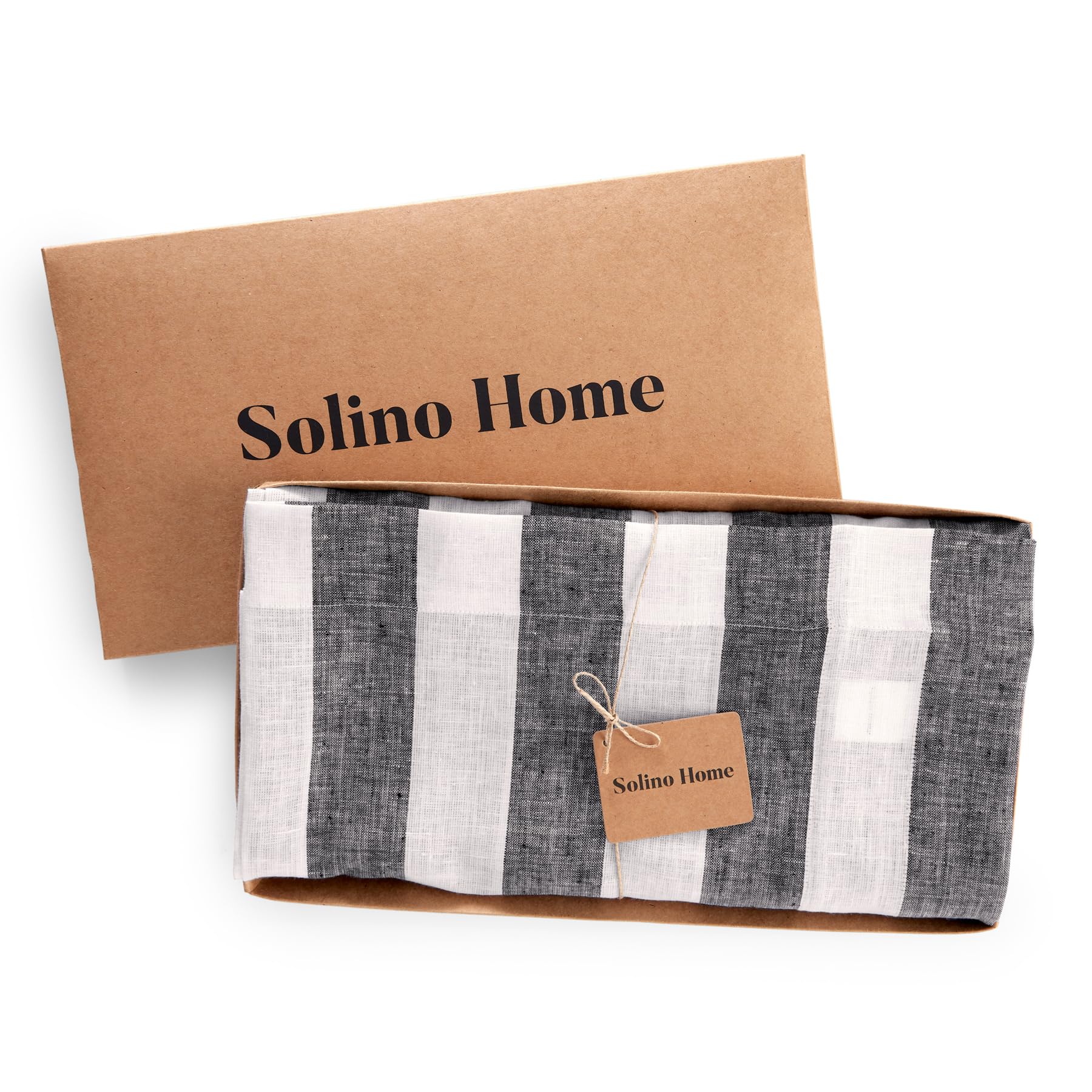 Solino Home 100% Pure Linen Tablecloth 60x108 Inch - Black & White Cabana Stripe Design | Machine Washable & Handcrafted | Perfect for Spring Decor, Easter Table Setting, Mother's Day Gift & Dining Room Elegance