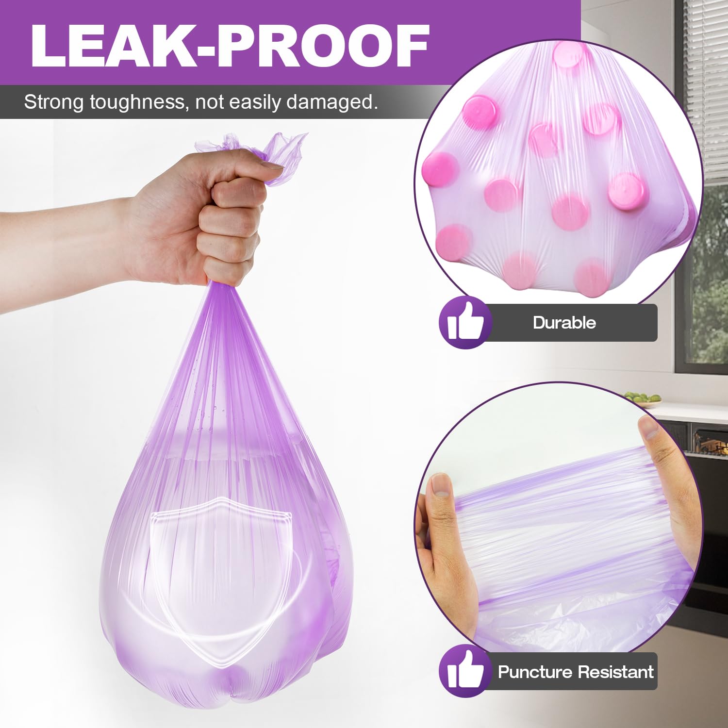 4 Gallon Small Trash Bags (105 Count) - Unscented Mini Garbage Bags for Bathroom, Office & Kitchen | Wastebasket Liners & Home Plastic Bags (Purple) - Perfect for Small Bins, Desks, RVs & Dorm Rooms