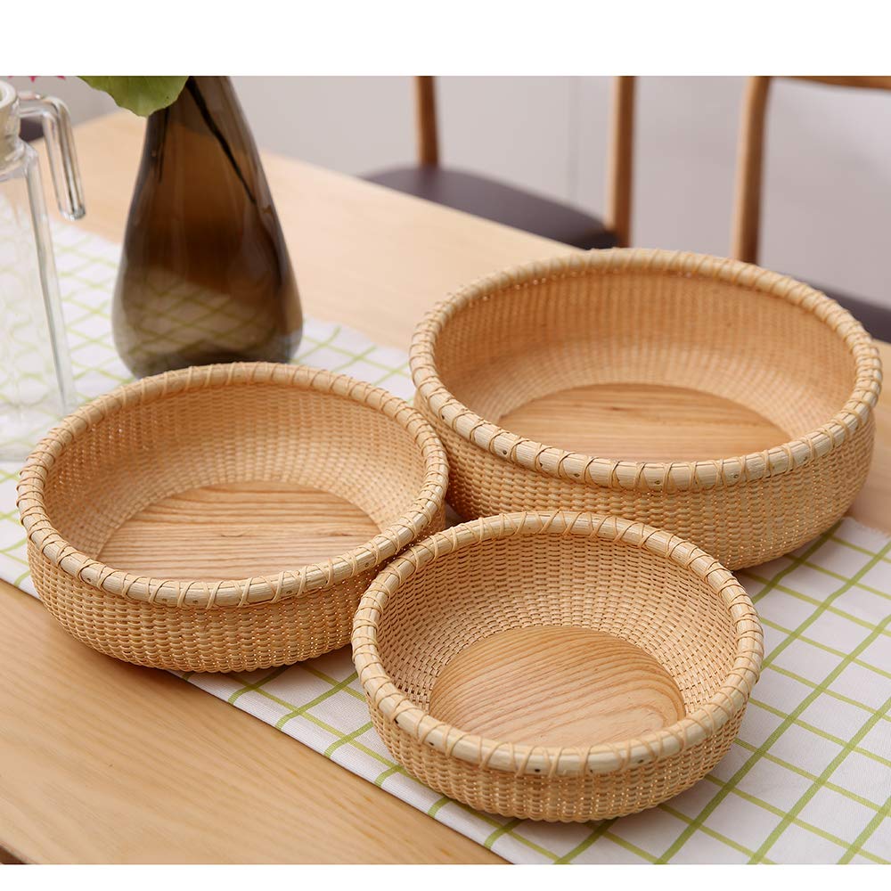 Handmade Rattan Fruit Basket - Round Woven Serving Tray for Bread, Cake & Kitchen Counter | Natural Rattan Desktop Organizer | Perfect for Breakfast, Tea Parties & Home Decor