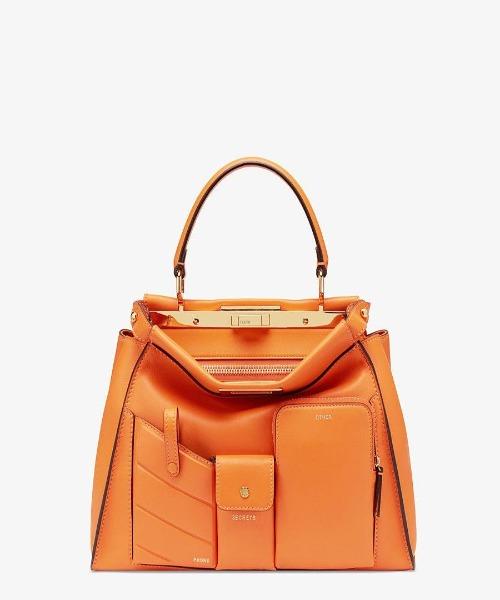 Fendi Peekaboo Iconic Medium Handbag - Genuine Orange Leather Shoulder Bag for Women | Perfect for Work, Travel & Everyday Luxury